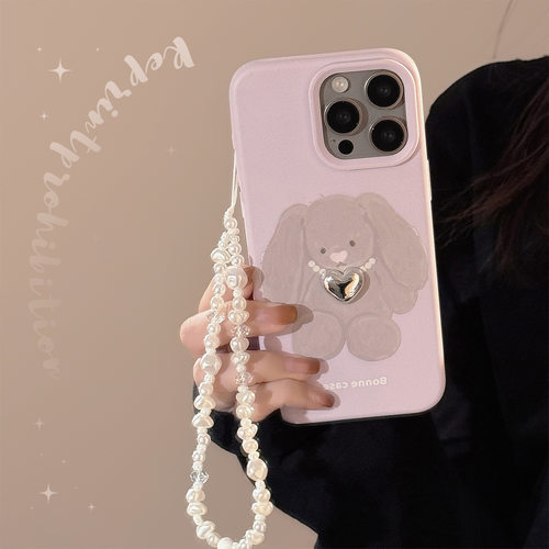 立体珍珠项链兔子适用苹果17手机壳18promax韩风iphone16挂链13软