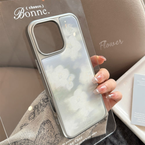 ins朦胧白花适用18苹果17pro max手机壳iphone14滴胶13艺术15华为