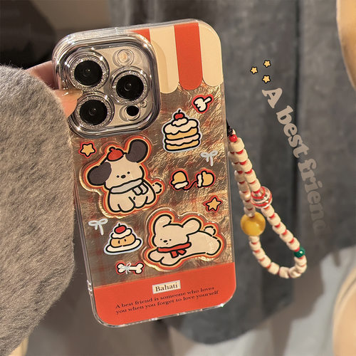 可爱红格小狗适用18promax手机壳苹果iphone16立体卡通17挂绳14硬