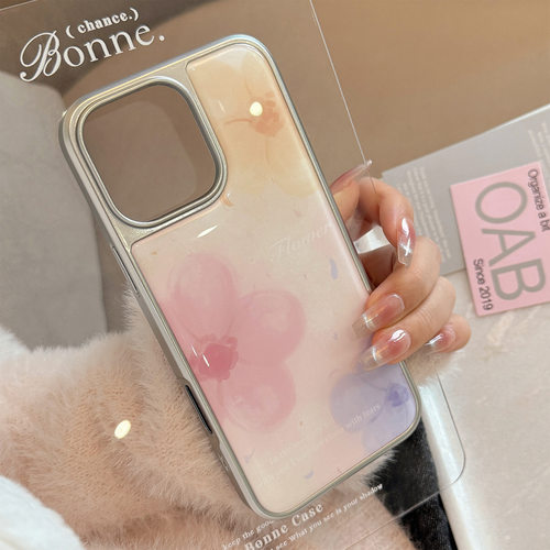 春日ins水彩花朵适用17苹果18pro max手机壳iphone14滴胶13华为15