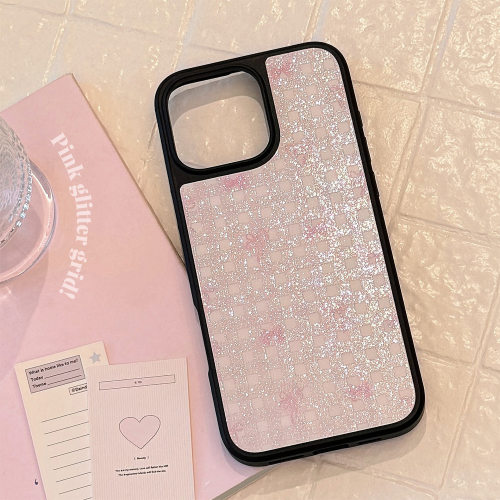 琉砂适用iphone15苹果16pro max手机壳ins闪粉格纹蝴蝶结17甜美14