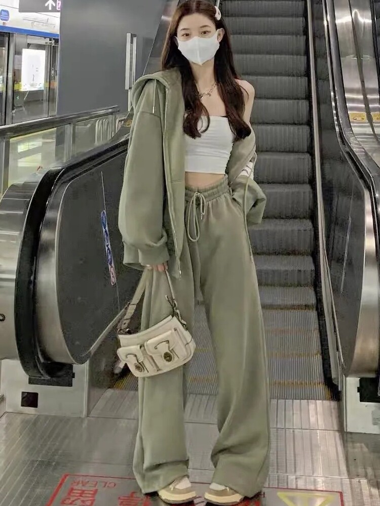 순수 코튼 플러스 벨벳 두꺼운 캐주얼 학생 운동복 정장 여성 가을 겨울 새로운 느슨한 운동복 투피스 러닝 세트