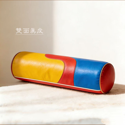 撞色圆柱形艺术设计抱枕靠垫双面真皮高级感简约时尚家居装饰家居
