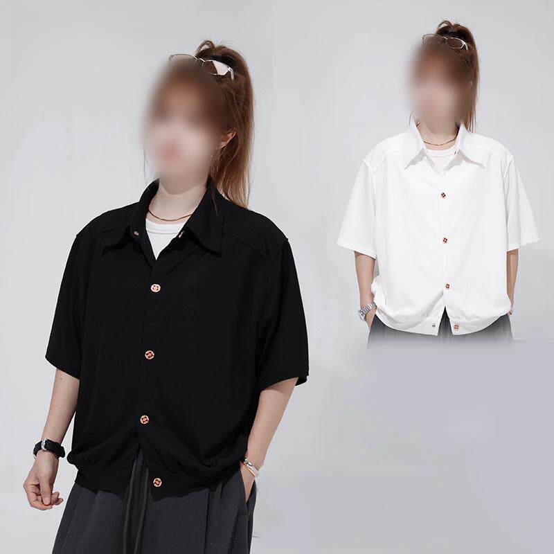 美式高智感白色简约廓形短袖衬衫女夏季休闲通勤上衣女士百搭潮流