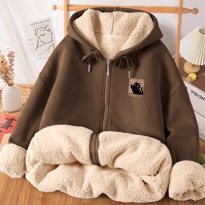 2024新款冬装羊羔绒连帽女款外套