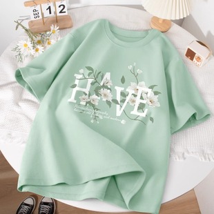 薄荷绿短袖t恤女夏装2024新款女装学生半袖体恤圆领上衣夏季穿搭
