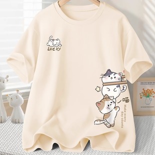 卡通印花t恤女夏季2025新款夏装学生短袖体恤宽松半袖初中生上衣