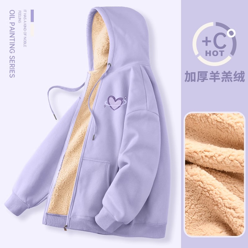 2024新款冬季羊羔绒开衫连帽外套