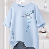 t恤女学生上衣体恤2025新款 夏款 爆款 棉致奶蓝色短袖 夏季 女装 夏装