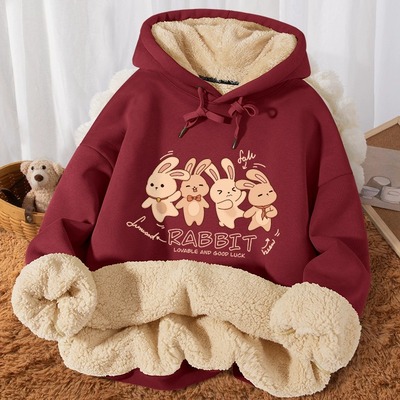 加绒加厚宽松羊羔毛简约卡通