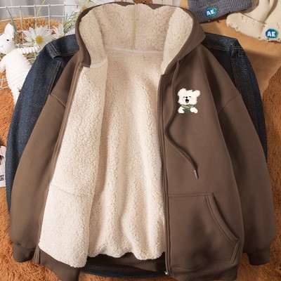 加绒加厚卫衣女冬款2025新款冬季连帽开衫外套女士上衣超厚女装冬
