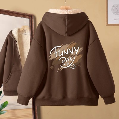 冬季2024新款女装羊羔绒连帽卫衣