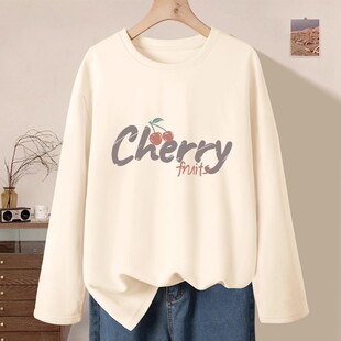 长袖无帽秋季t恤上衣2025新款春秋款初中生薄款纯棉外穿女装秋装