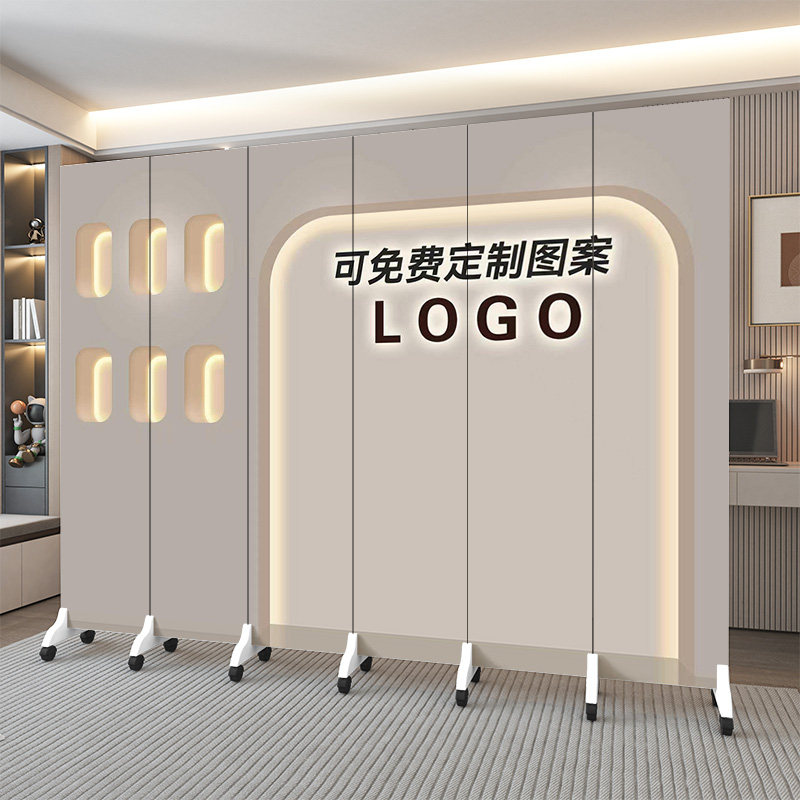 直播间屏风隔断简约现代可折叠移动带轮子遮挡卧室美容院定制Logo
