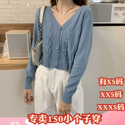 小个子新款女装冬季150cm显高155XXXS短款单排扣V领长袖针织衫潮