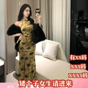 XXXS新中式 150cm显高矮个子加小码 旗袍大摆开叉连衣裙女 夏装 女装