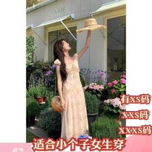 新款 155小个子春装 XXXS系带碎花连衣裙时尚 加小码 长裙甜美 150女装