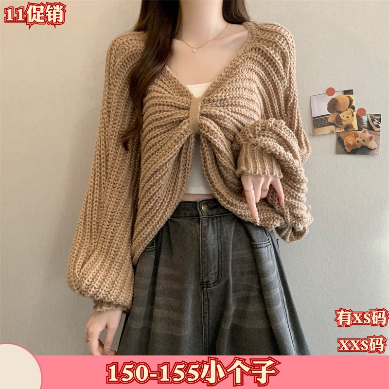 150cm加小码女装秋装XXS新款矮个子蝴蝶结毛衣针织衫打底衫长袖女