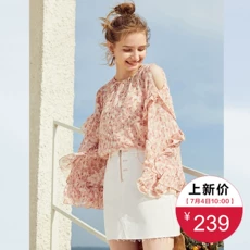 [3 miếng, 30% off] Lecho hit màu ngắn tay áo voan thanh lịch mùa hè ngọt ngào ren bìa bụng Tây top áo nữ công sở