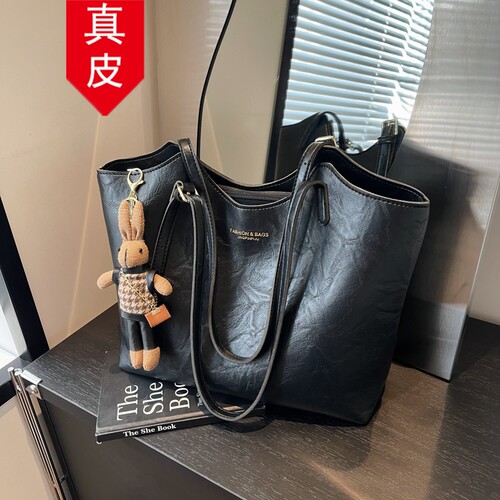 香港品牌真皮复古大容量托特包