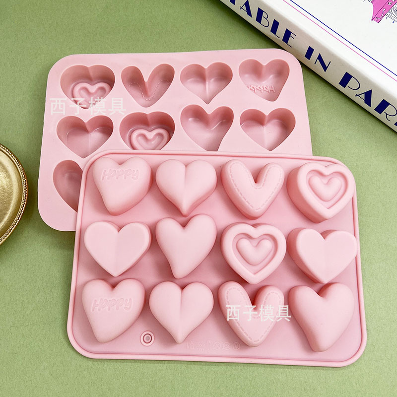 12连6钟不同爱心造型硅胶模具