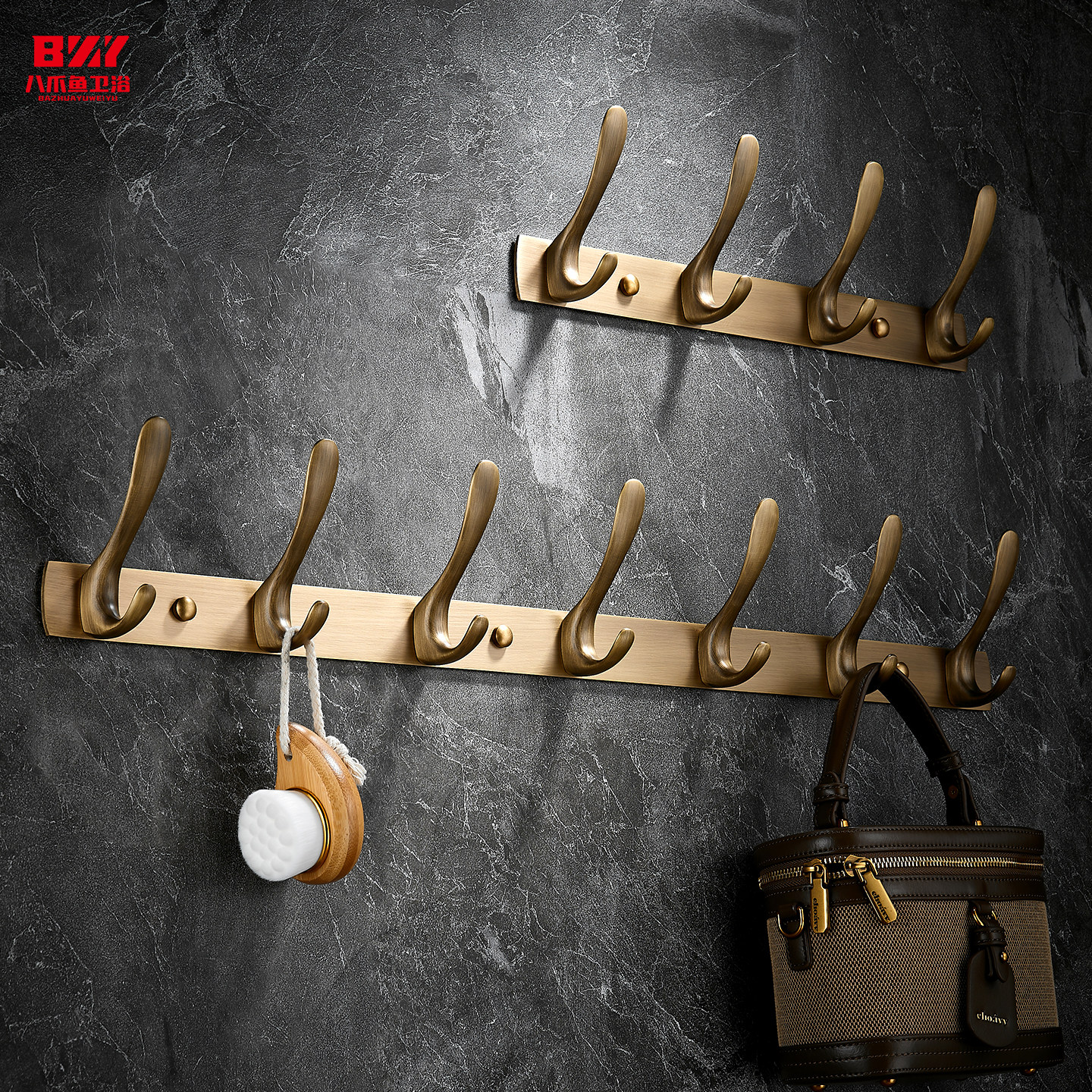 全铜高端实心排钩欧式入户门后玄关浴室新中式复古长挂钩墙壁衣钩