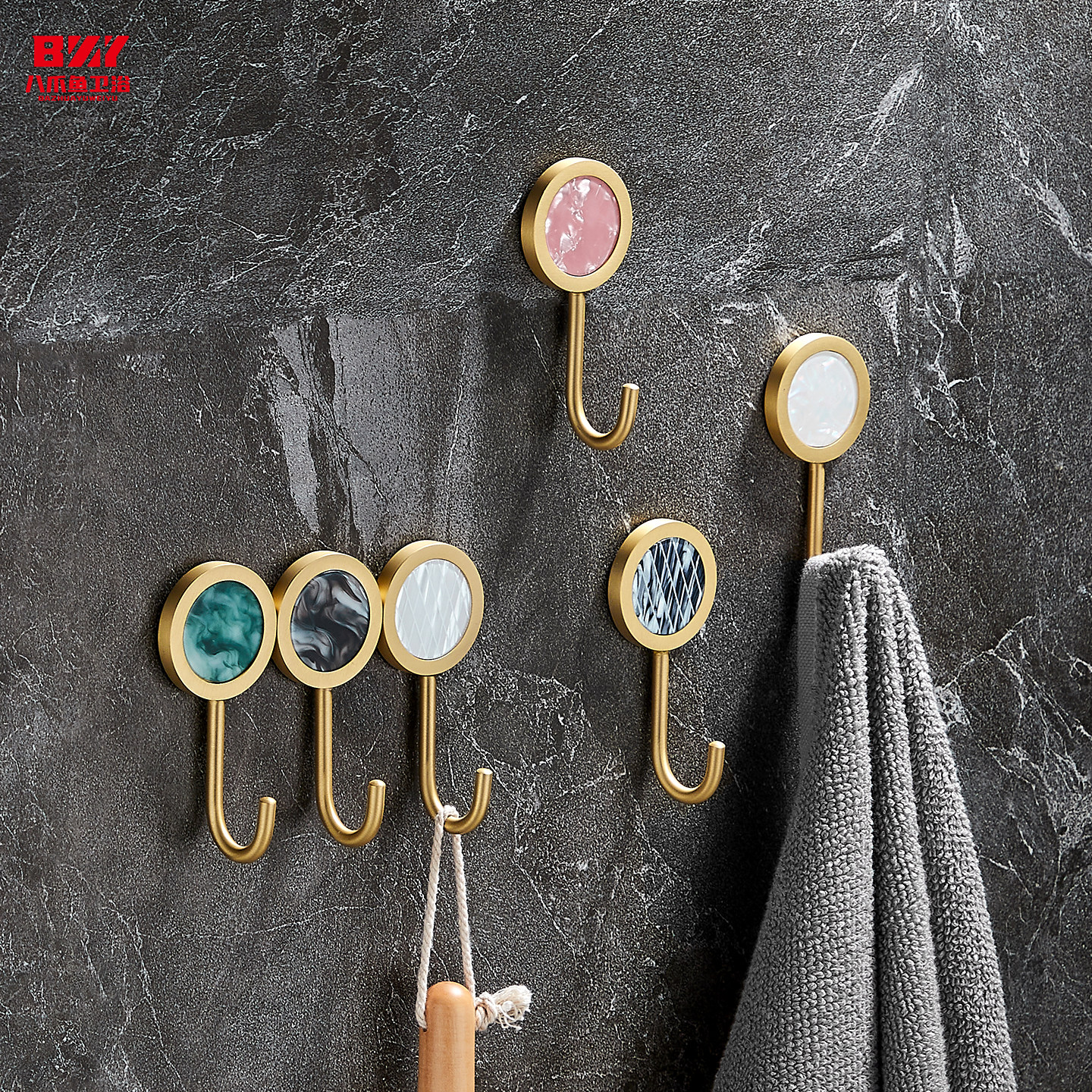 全铜门后挂衣钩轻奢厨房挂钩壁挂墙壁玄关浴室免打孔粘胶衣服单钩