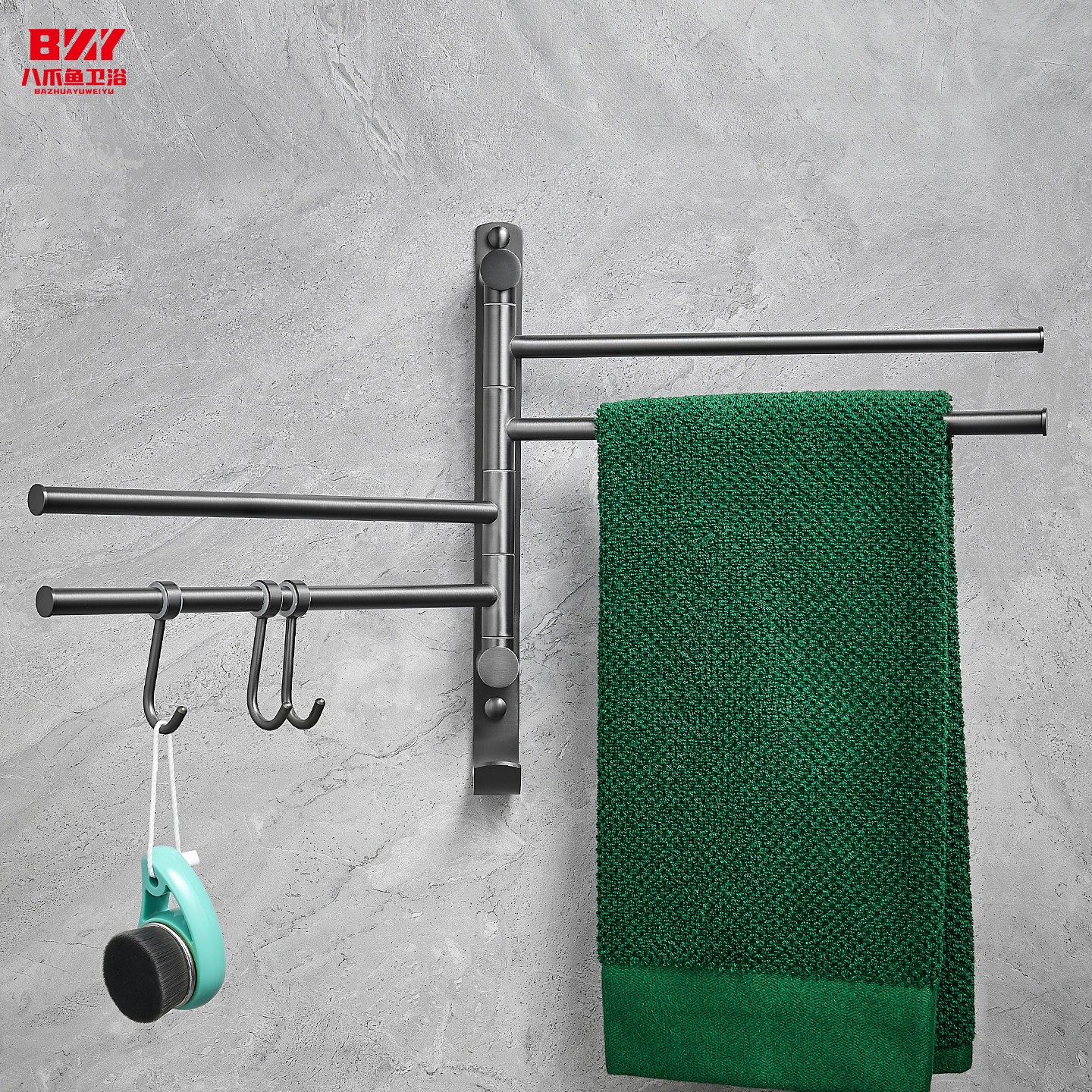 德国高端全铜枪灰色旋转毛巾架卫生间活动毛巾杆浴室免打孔毛巾挂,家装主材,毛巾杆/毛巾挂,淘宝优惠券,粉丝福利购,淘宝优惠卷