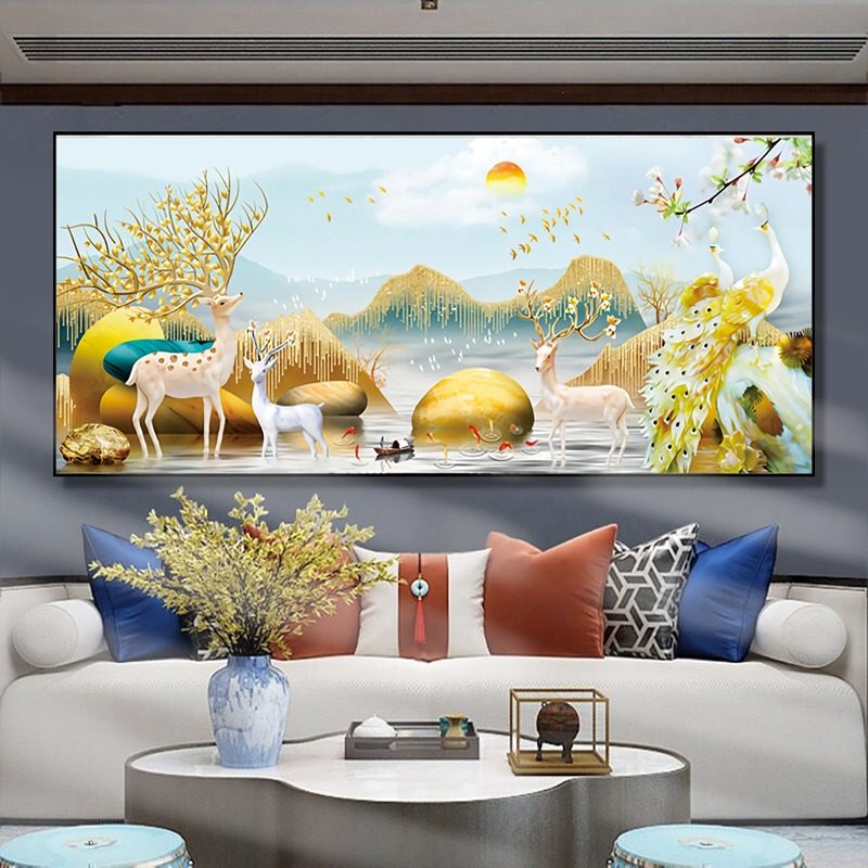 十字绣2026新款线绣客厅简约大幅中式金色发财鹿鹿九鱼图石来运转,居家布艺,十字绣套件,淘宝优惠券,粉丝福利购,淘宝优惠卷