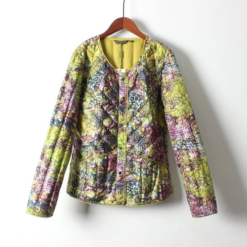 秋冬羽绒内胆女圆领印花轻薄