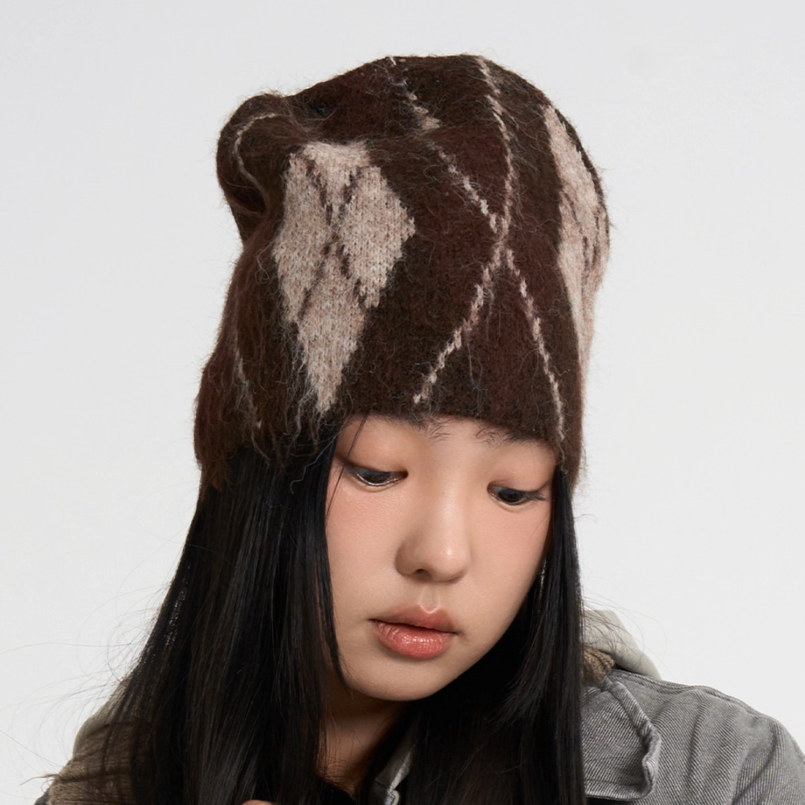 韩国25冬线上品牌raucohouseAgile Peder Short Vinny菱格针织帽