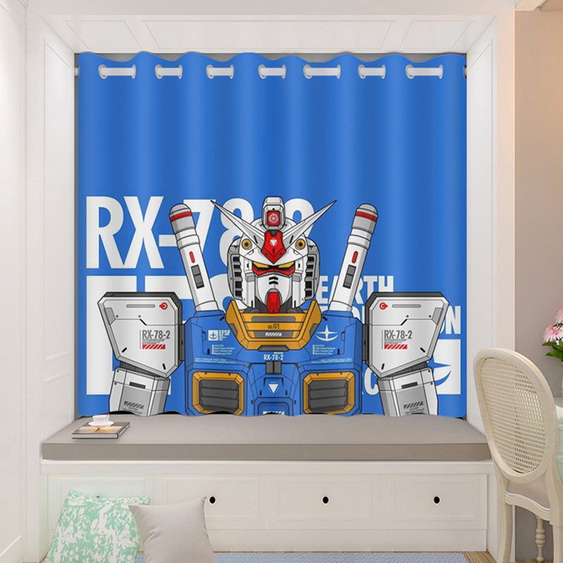 儿童卧室遮光窗帘科卡通动漫高达短帘小窗户飘窗男孩卧室防晒定制