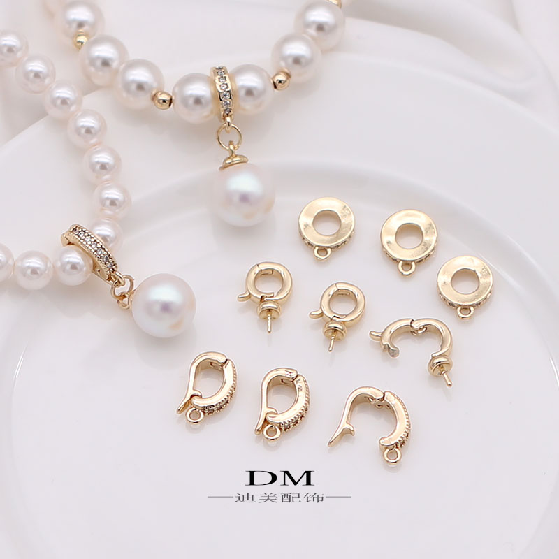 珍珠扣头隔珠吊坠保色14k仿珍珠贝珠散珠包金diy项链手链配件迪美