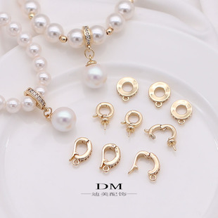 珍珠扣头隔珠吊坠保色14k仿珍珠贝珠散珠包金diy项链手链配件迪美