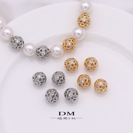 圆隔珠隔片微镶锆石珍珠贝珠14k包金diy手链项链配件饰品材料迪美