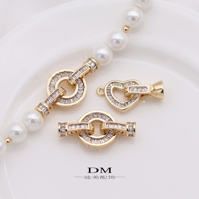 爱心圆形珍珠扣收尾万能扣头接头OT扣14k贝珠散珠包金diy配件迪美