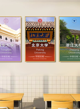 中国名校海报贴纸985名牌大学简介挂画图211北京清华大学装饰画