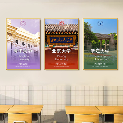 中国名校海报贴纸985名牌大学简介挂画图211北京清华大学装饰画