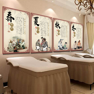 四季养生春夏秋冬挂画黄帝内经中医理疗文化海报壁画美容院装饰画