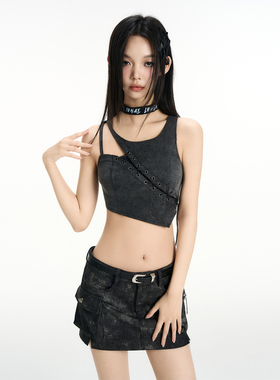 IUNAE LUMEN 2025夏季新款 原创设计美式街头绑带牛仔背心吊带