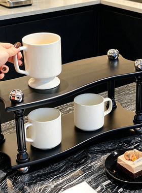 高级感多层实木杯架家用茶具杯子置物架法式桌面酒杯咖啡杯收纳架