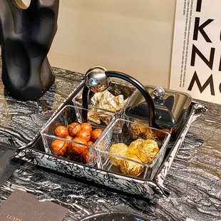 法式水果盘客厅家用2026新款分格玻璃糖果盘高颜值新年茶几干果盘