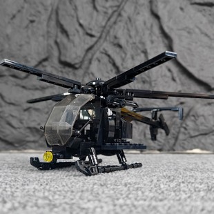 直升机AH-6小鸟适用乐高积木军事MOC特警人仔拼装玩具男女通用