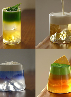 日式复古山河观山杯系列雪山富士山玻璃杯高硼硅耐热咖啡杯喝水杯