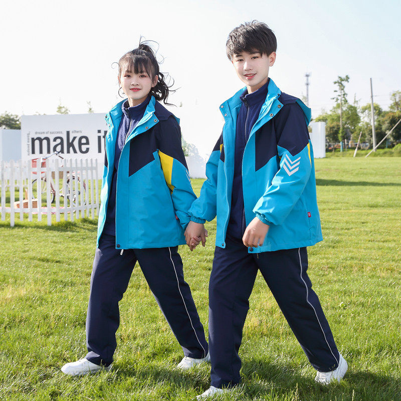 户外儿童小学生冲锋衣两件套可拆卸初中高中校服班服裤子三件套装