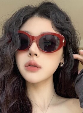 复古红色墨镜女潮度假风猫眼太阳眼镜韩版高级感防紫外线可配近视