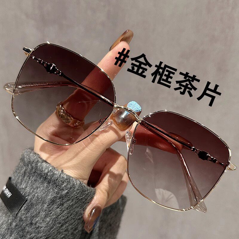 茶色墨镜新款2025女超轻大框金丝太阳镜可配近视偏光眼镜大脸防晒