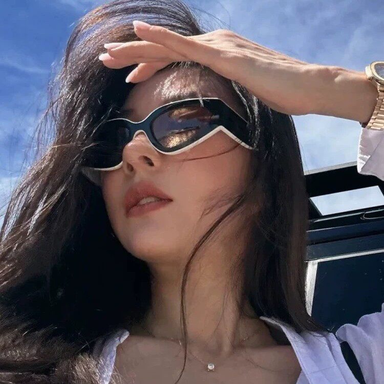 未来感复古黑白拼接色连体高级感墨镜女长方形防紫外线骑行太阳镜