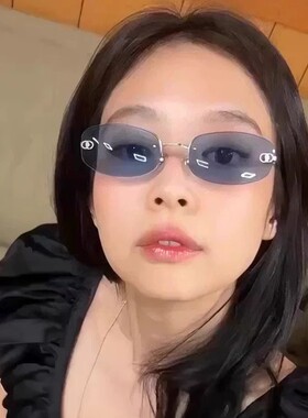 Jennie同款冰蓝色无框墨镜2025夏季新款高级感辣妹风Y2K太阳眼镜