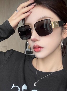 复古黑色无框金腿欧美风墨镜方形圆脸显瘦高级网感2025流行太阳镜